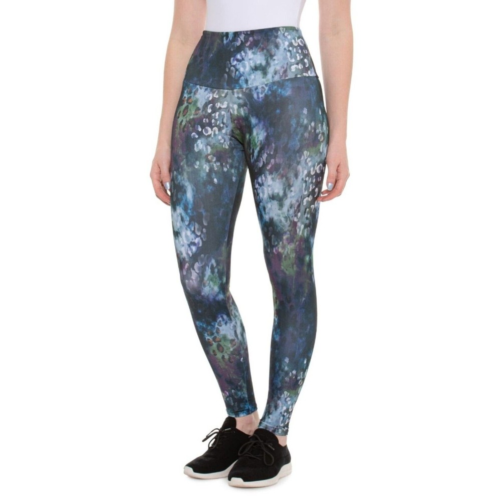 Onzie Full Length Black Blue High Waist Floral Leggings in Night Quartz sz L NEW